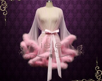 Roze Marabou Fur Illusion Bruids Huwelijksreis Boudoir Robe, Sexy Lingerie | Cici