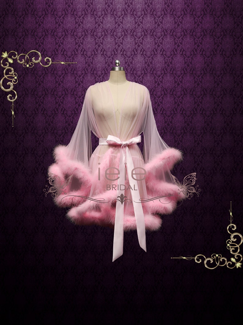 Pink Marabou Fur Illusion Bridal Honeymoon Boudoir Robe, Sexy Lingerie Cici image 1