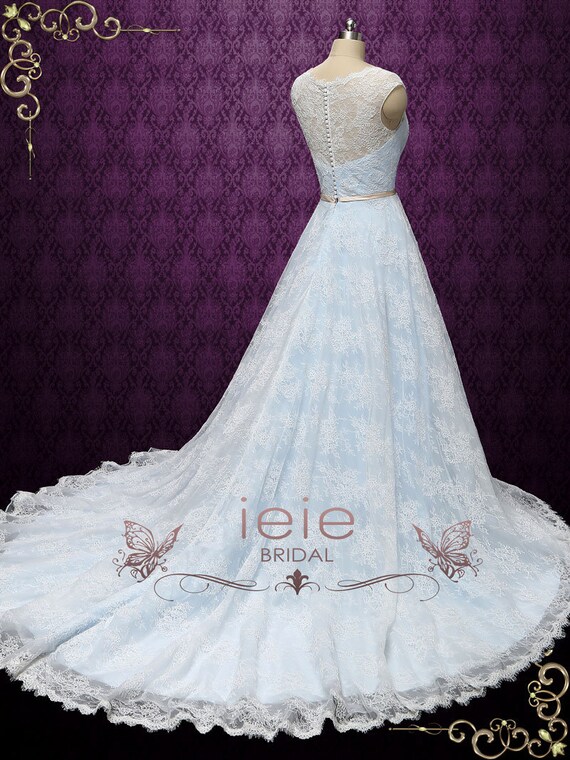Powder Blue Lace Wedding Dress With Center Split Lace Skirt Etsy