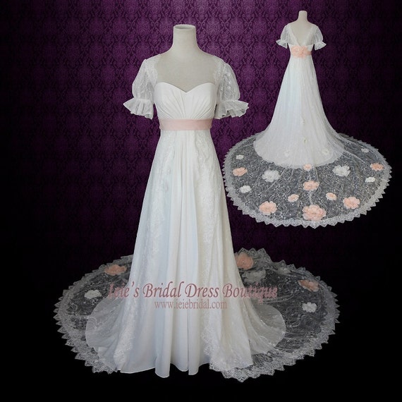 1920s Regency Style Empire Lace Wedding Dress With Sleeves And Etsy
