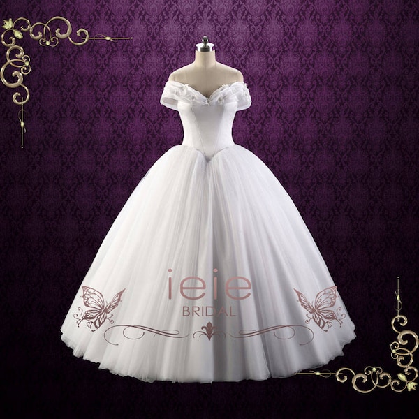 Off Shoulder Ballkleid Hochzeitskleid mit Spitze Rücken, Prinzessin Hochzeitskleid, Debütante Kleid | Ceci