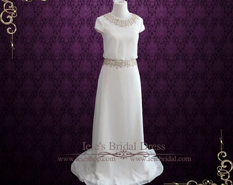 Simple Yet Elegant Chiffon Wedding Dress with Cap Sleeves, Sleek Wedding Dress, Minimalist Wedding Dress | Leah