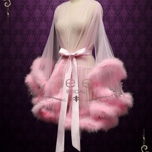 Pink Marabou Fur Illusion Bridal Honeymoon Boudoir Robe, Sexy Lingerie Cici image 3
