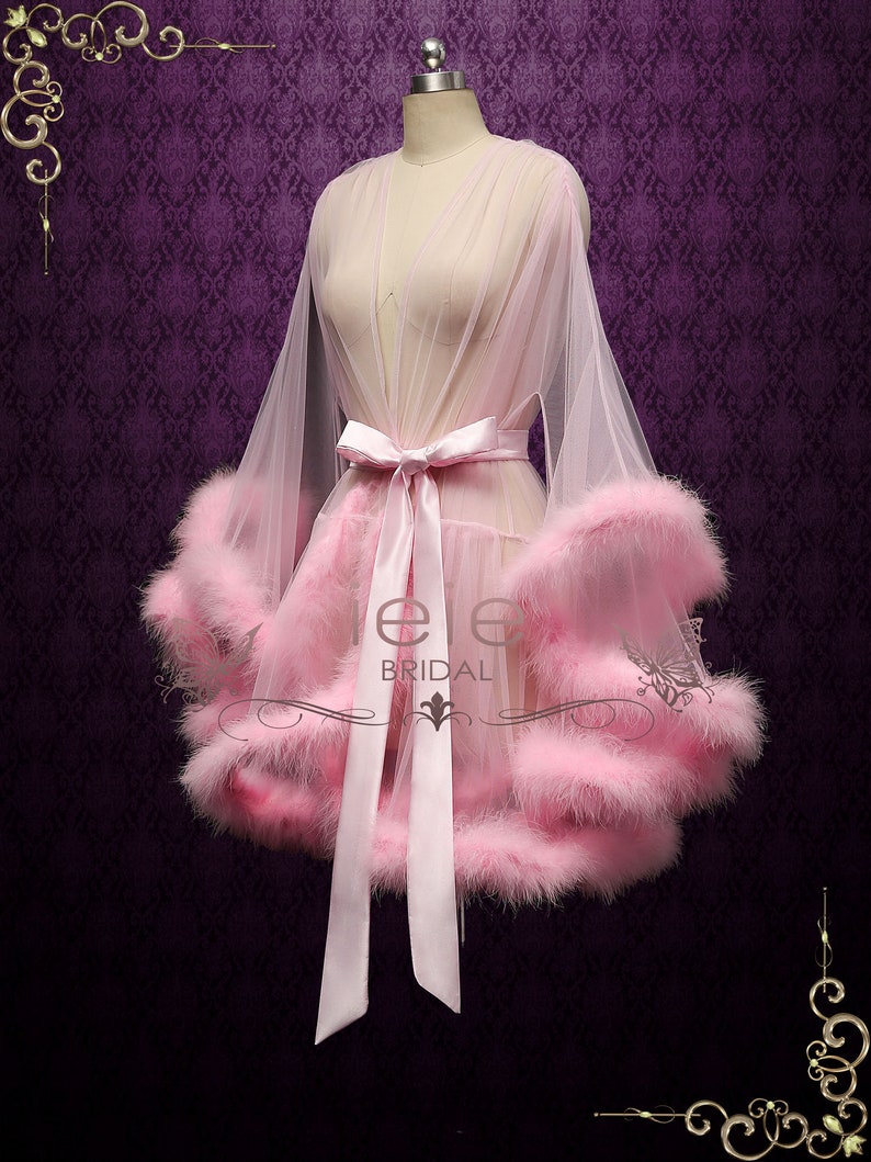 Pink Marabou Fur Illusion Bridal Honeymoon Boudoir Robe, Sexy Lingerie Cici image 3