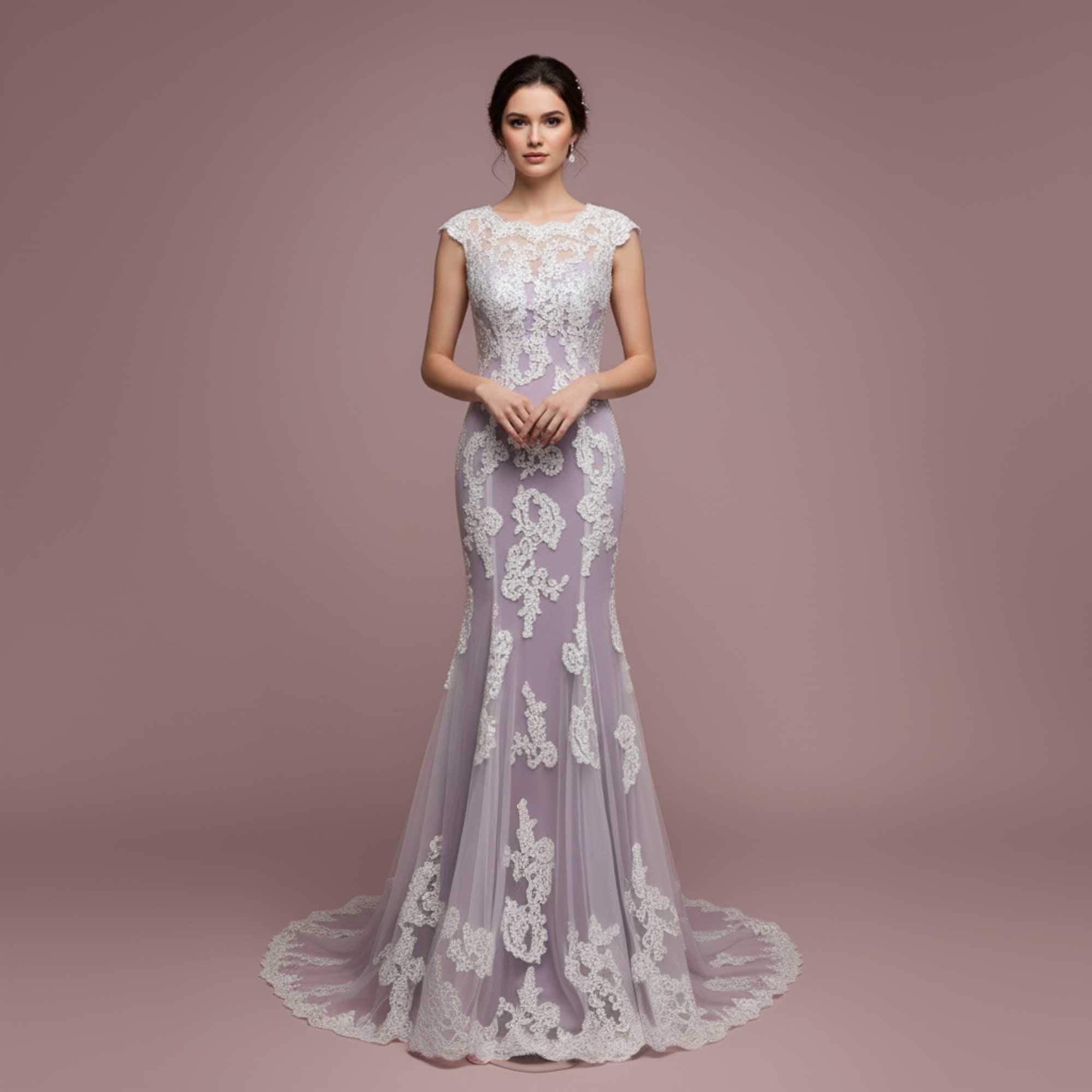 purple lace cap sleeve dress Purple Lace V-neck Cap Sleeves Wedding Dresses Ball Gowns For Engagement Party