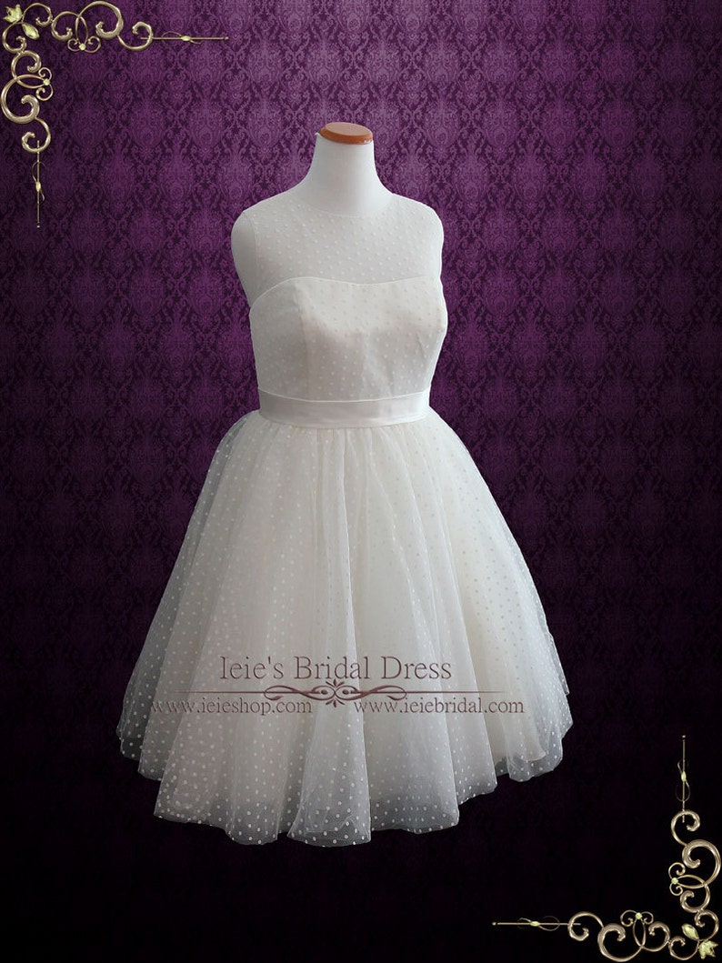 Plus Size Retro Tea Length Wedding Dress With Polka Dot Tulle | Etsy