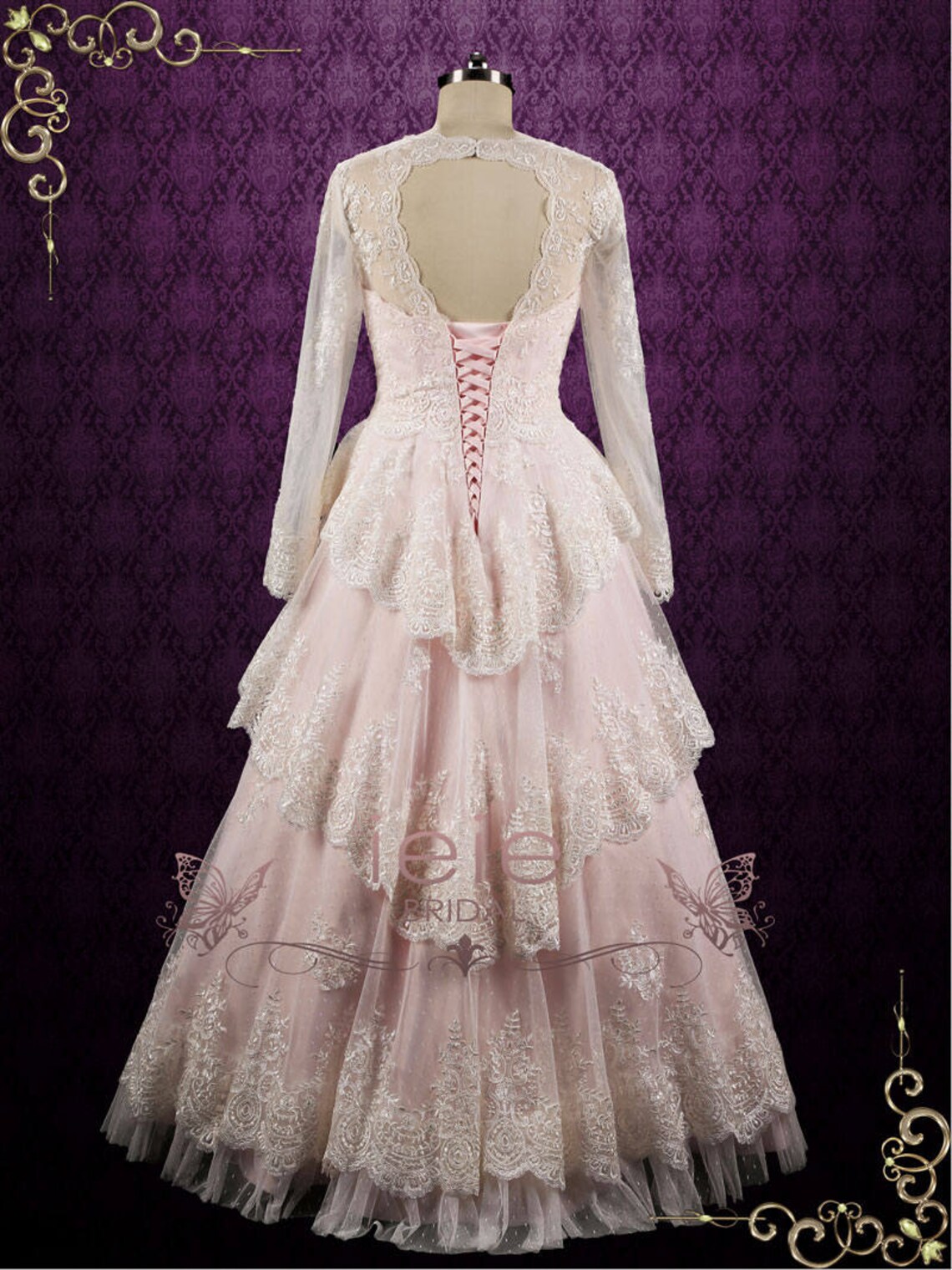 Pearl Pink Vintage Style Lace Wedding Dress with Keyhole Back | Etsy