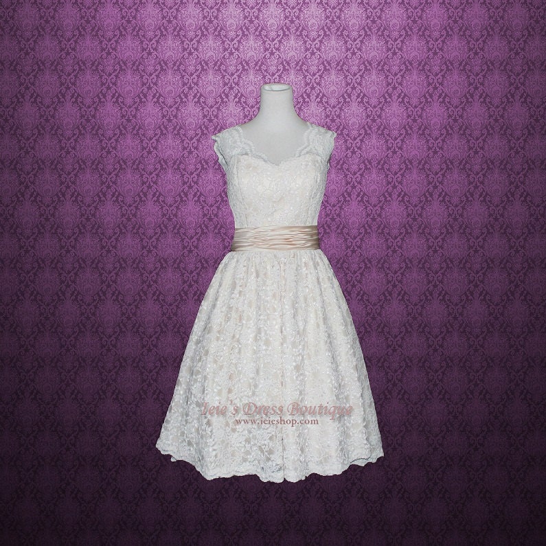 Retro 50s Vintage Style Tea Length Lace Wedding Dress with | Etsy