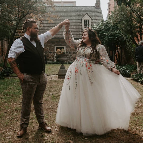 Unique Plus and Regular Size Fairytale Floral Embroidered Wedding