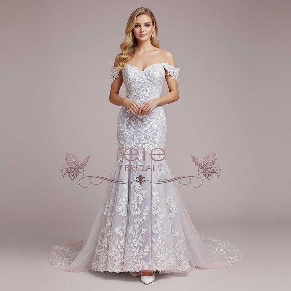 green emerald velvet dress Off Shoulder Leaf Lace Fit & Flare Wedding Dress main image 0
