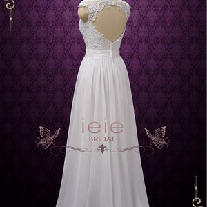 Boho Lace Chiffon Wedding Dress with Keyhole Back, Grecian Wedding Dress Galina image 4