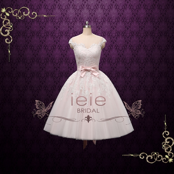 Pearl Pink Retro Tea Length Wedding Dress Prom Dress Formele kleding | Retro 50s 60s jurk | Korte jurk | Rosalie