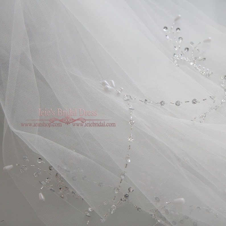 Two Tier Fingertip Veil With Sparkly Beadings Wedding Veil Beaded Veil Short Wedding Veil Tulle Veil Tulle Wedding Veil VG1020 image 5