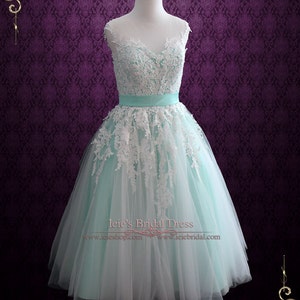 Mint Green Retro Lace Tea Length Wedding Dress Retro Wedding - Etsy