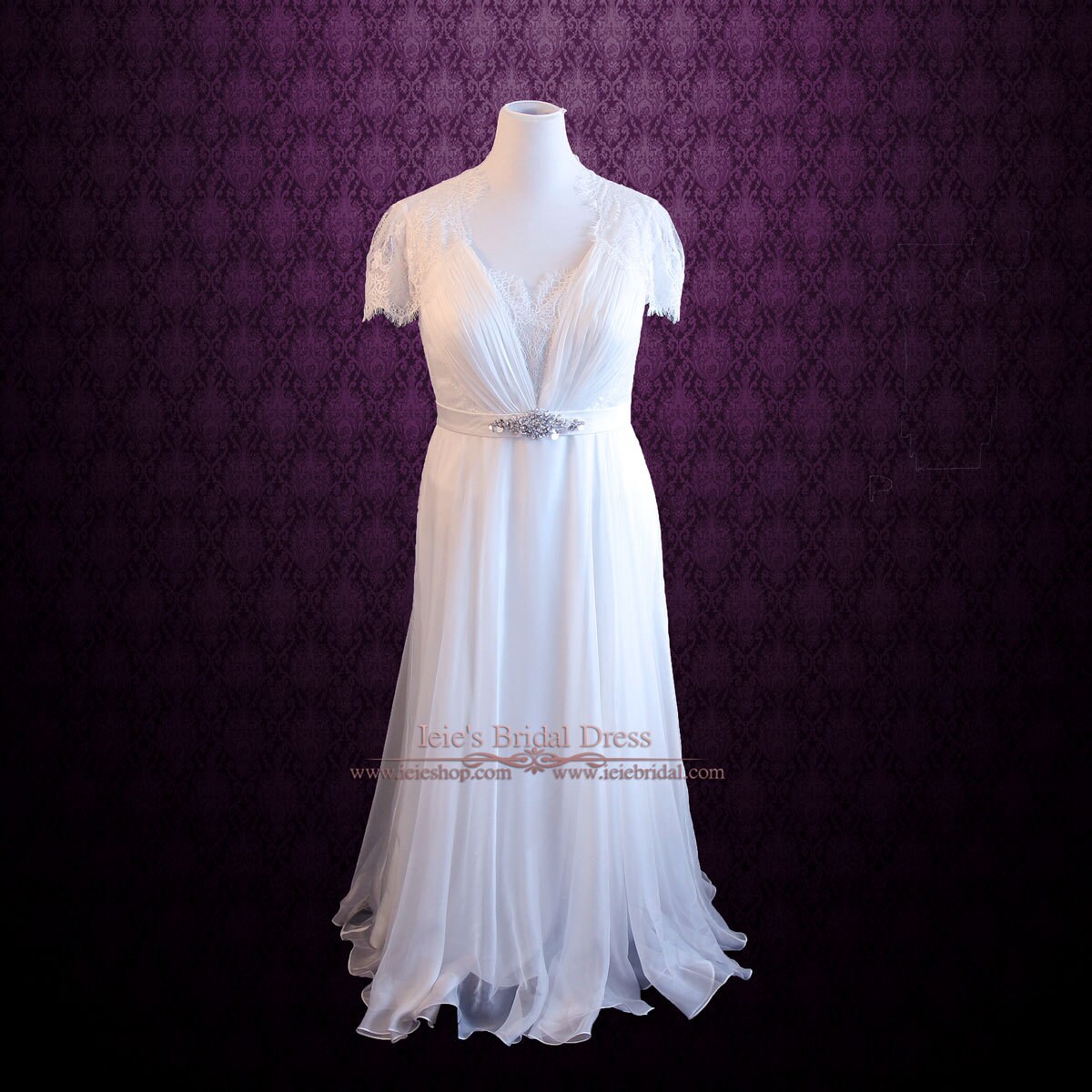 Chiffon Lace Beach Wedding Dress Whimsy Plus Size Wedding Etsy