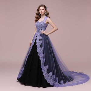 Purple & Black Gothic Ball Gown Wedding Dress: Custom Made
