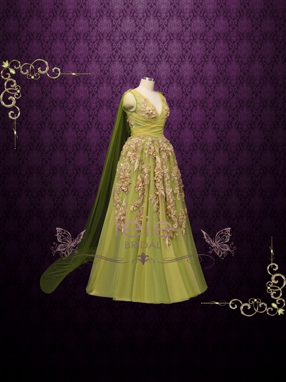 Green Gold Lace Wedding Dress JULIANNE 