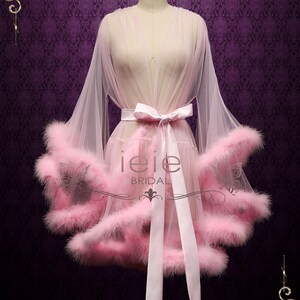 Pink Marabou Fur Illusion Bridal Honeymoon Boudoir Robe, Sexy Lingerie Cici Pink