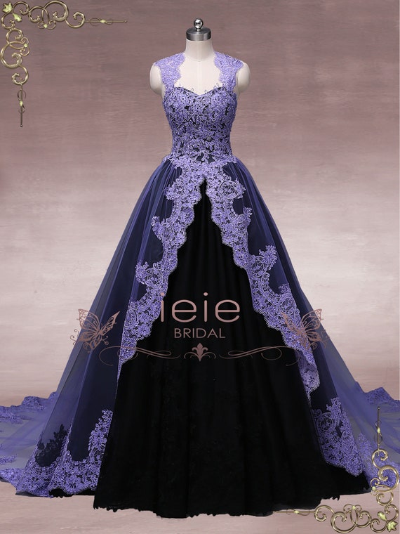 Custom Unique Purple Black Ball Gown Wedding Dress Halloween Wedding Dress Gothic Wedding Dress October