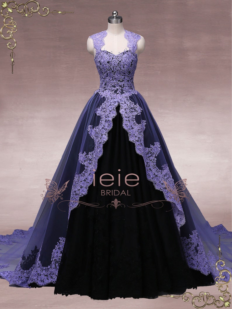 Custom Unique Purple Black Ball Gown Wedding Dress, Halloween Wedding Dress, Gothic Wedding Dress OCTOBER image 2