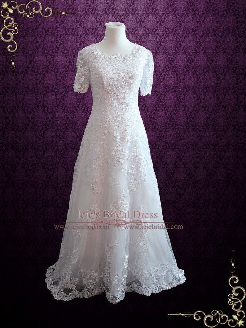 Modest Lace Wedding Dress With Short Sleeves Vintage Wedding - Etsy