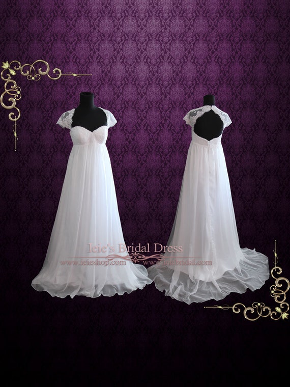 Beach Empire Soft Chiffon Wedding Dress With Cap Sleeves And Etsy