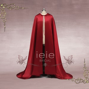 Red Satin Cape with Hood, Wedding Cloak, Wedding Cape, Y190709