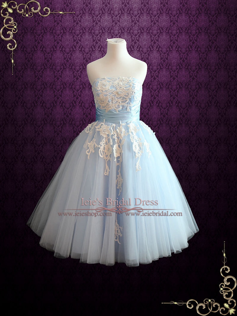 Cute Ice Blue Tea Length Prom Dress Senior Graduation Dress main image 1