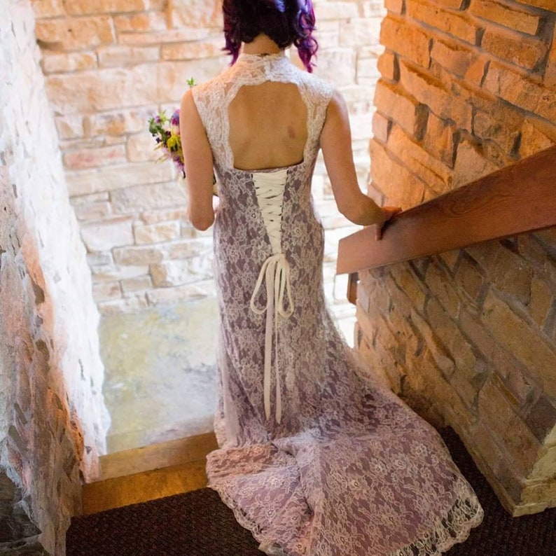 Purple Wedding Dress, Lace Wedding Dress, Vintage Style Wedding Dress, Keyhole Back Wedding Dress, Unique Wedding Dress Lucy image 3