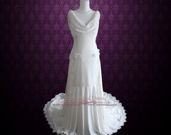 Ethereal Grecian Velvet Wedding Dress with Cowl Neck | Lace Wedding Dress | Bohemian Wedding Dress | Destination Wedding Dress | Celeste