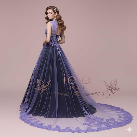 Purple & Black Gothic Ball Gown Wedding Dress: Custom Made
