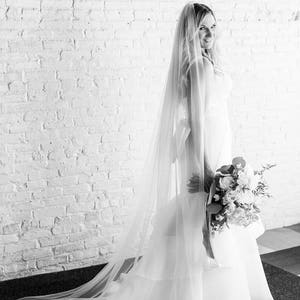 Plain 1 Tier Chapel Length Soft Tulle Veil With Raw Edge, Wedding Veil, Bridal Veil, Long Wedding Veil, Ivory Veil VG1030 image 7