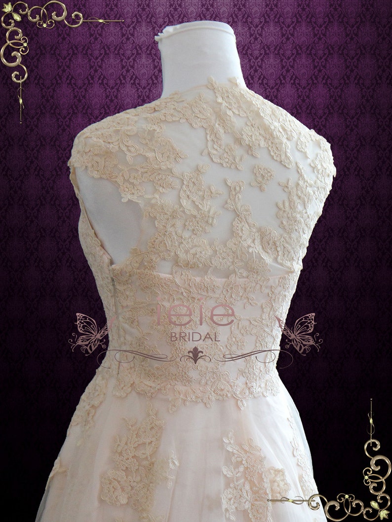 Blush Boho Lace Wedding Dress with Illusion Back, Boho Wedding Dress, Ethereal Wedding Dress, Country Wedding Dress Korynne image 10
