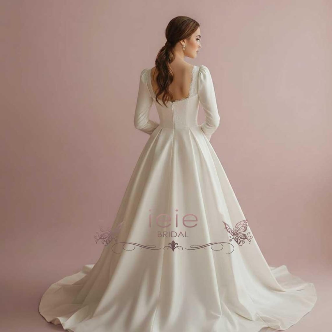 Vintage Satin High Collar Natural Waistline Ball Gown Wedding Dress main image 0