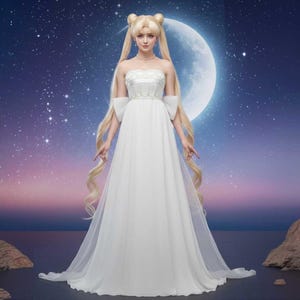 Sailor Moon Princess Serenity Chiffon Wedding Dress, Anime Cosplay Costume Dress | Usagi