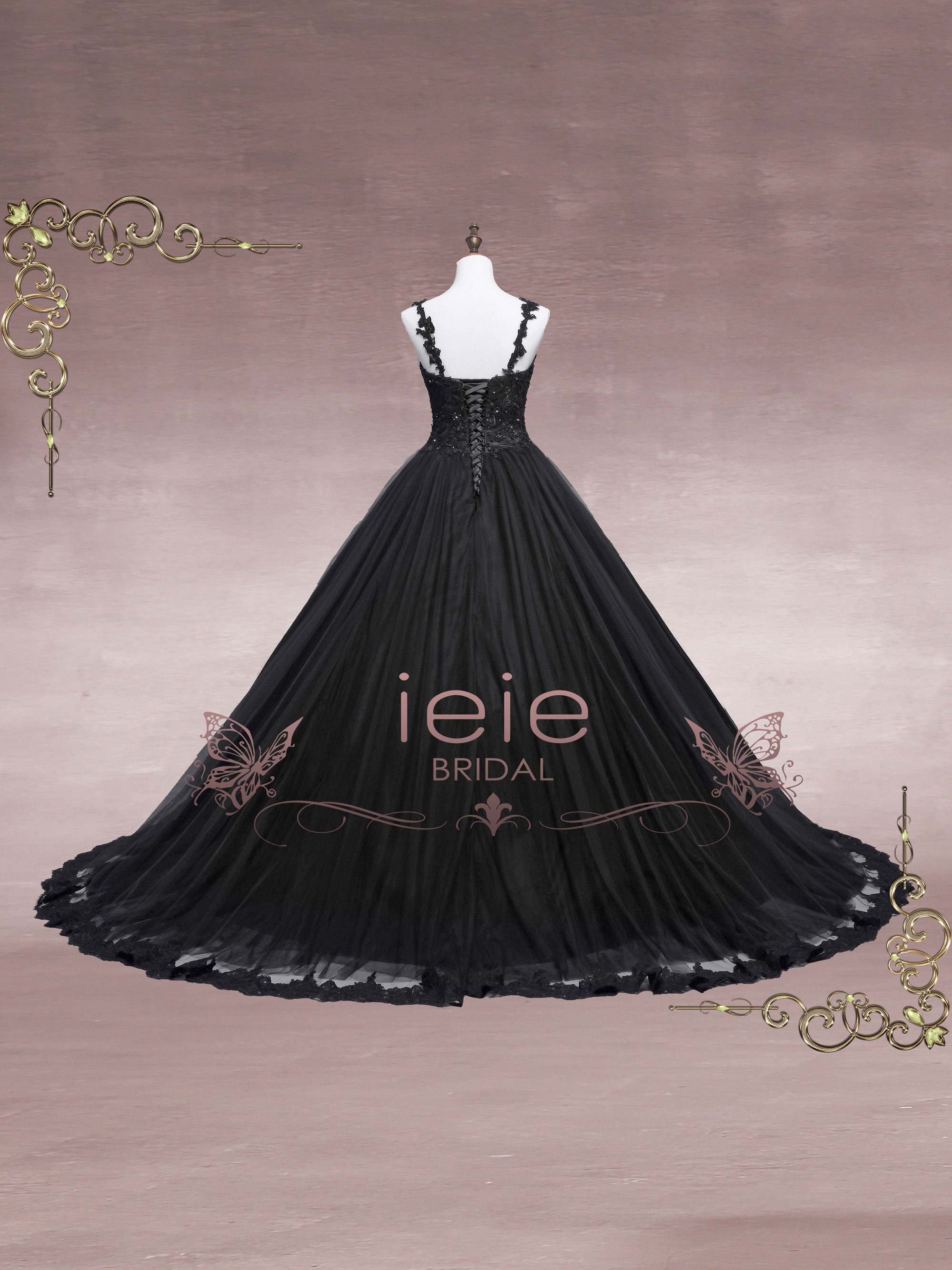 Black Gothic Lace Ball Gown Wedding ...
