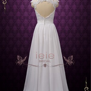 Boho Lace Chiffon Wedding Dress with Keyhole Back, Grecian Wedding Dress Galina image 3