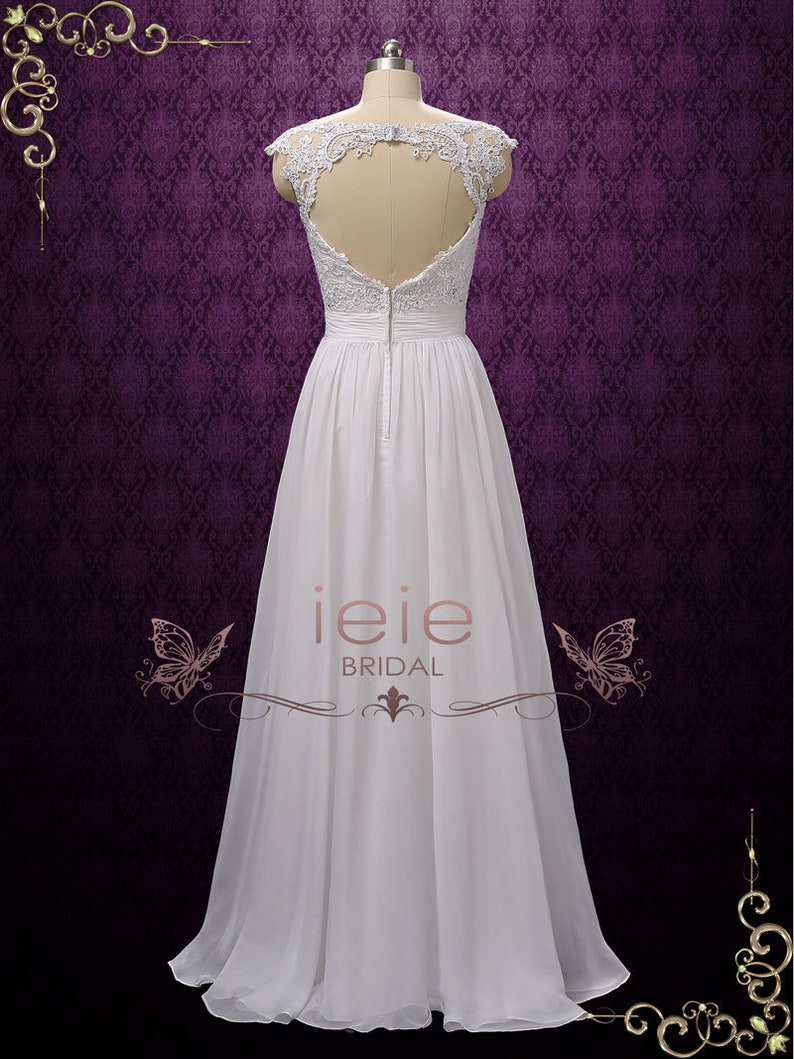 Boho Lace Chiffon Wedding Dress with Keyhole Back, Grecian Wedding Dress Galina image 3
