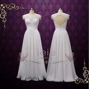 Boho Lace Chiffon Wedding Dress with Keyhole Back, Grecian Wedding Dress Galina image 1