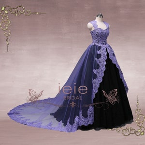 Custom Unique Purple Black Ball Gown Wedding Dress, Halloween Wedding Dress, Gothic Wedding Dress OCTOBER image 5