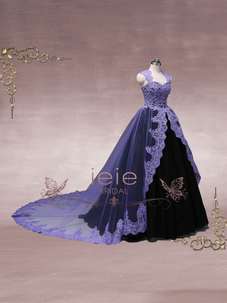 Custom Unique Purple Black Ball Gown Wedding Dress, Halloween Wedding Dress, Gothic Wedding Dress OCTOBER image 5
