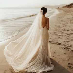 Plain 1 Tier Chapel Length Soft Tulle Veil With Raw Edge, Wedding Veil, Bridal Veil, Long Wedding Veil, Ivory Veil