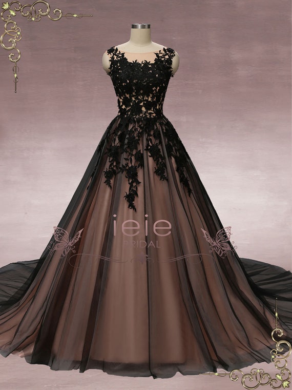 Black Lace Ball Gown Wedding Dress, Unique Wedding Dress