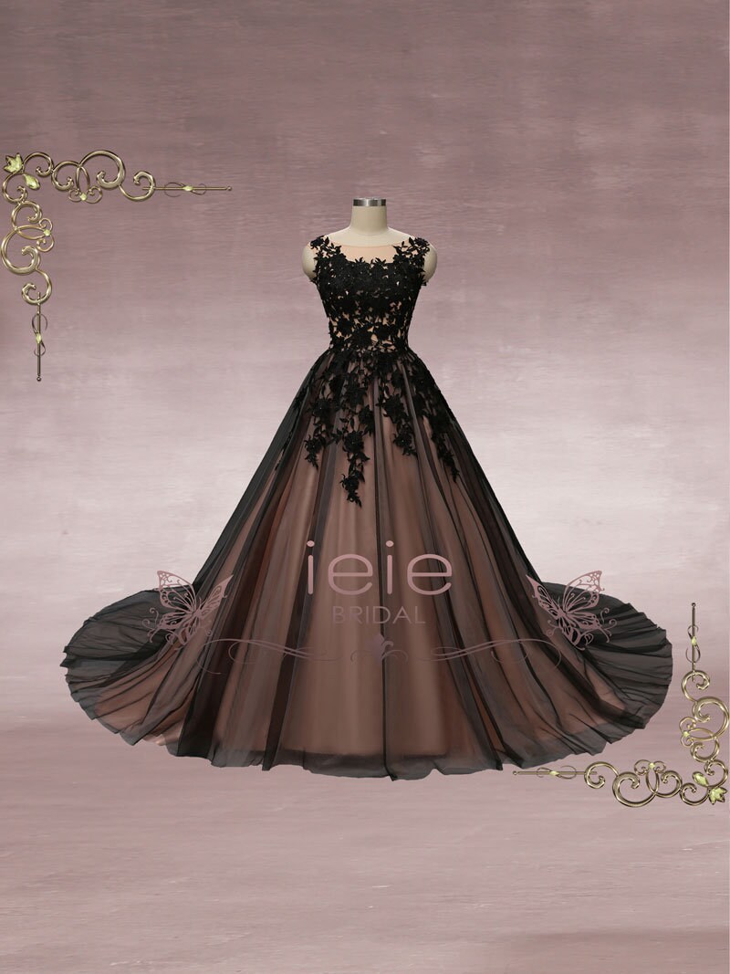 Black Lace Ball Gown Wedding Dress 