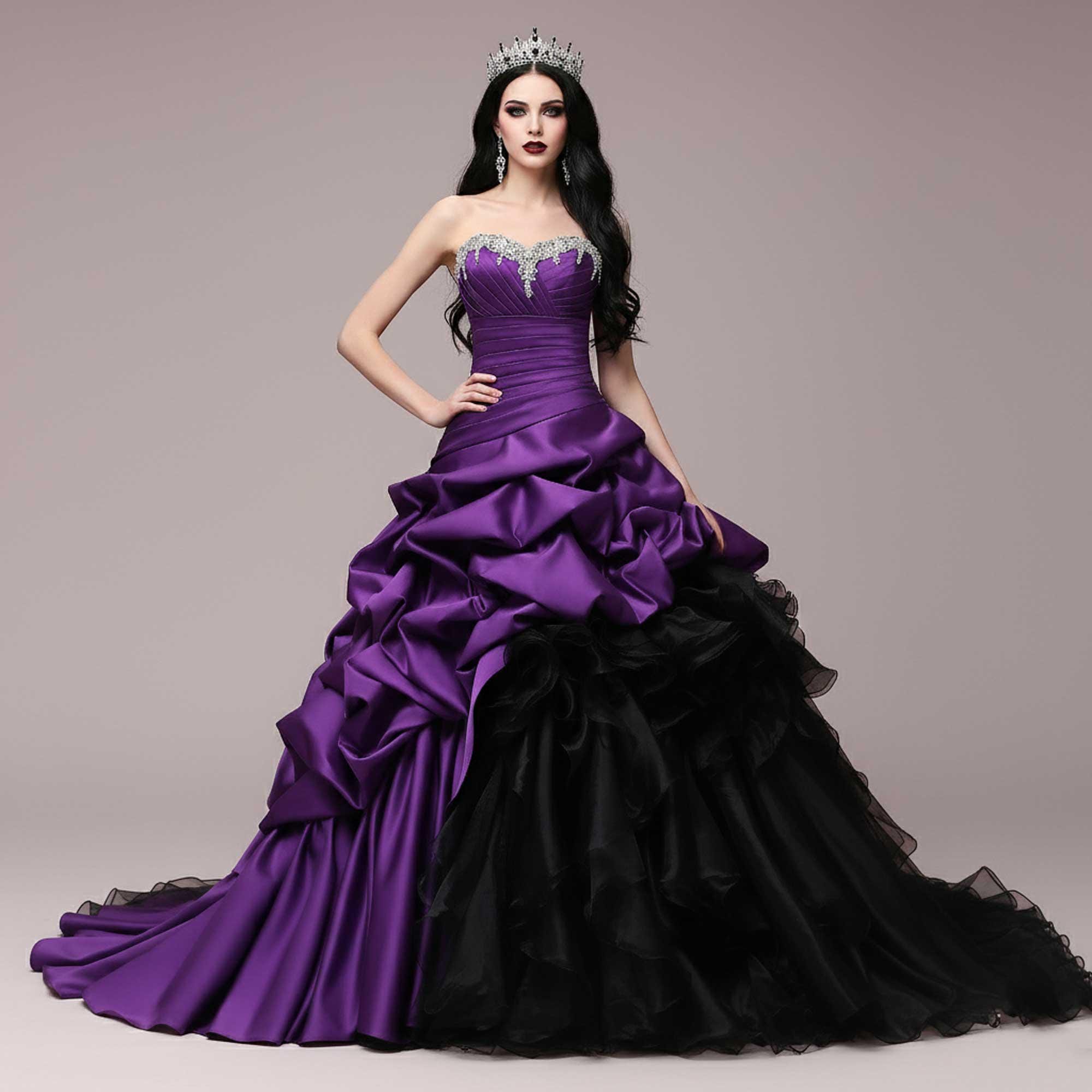 quinceanera dresses purple and black Gothic Style Strapless Ball Gown Wedding Dress | CONSTANCE Y180408 Color:#42-Dark Teal YGroup_3034 Universal Standard Women's Pull Your height with shoes