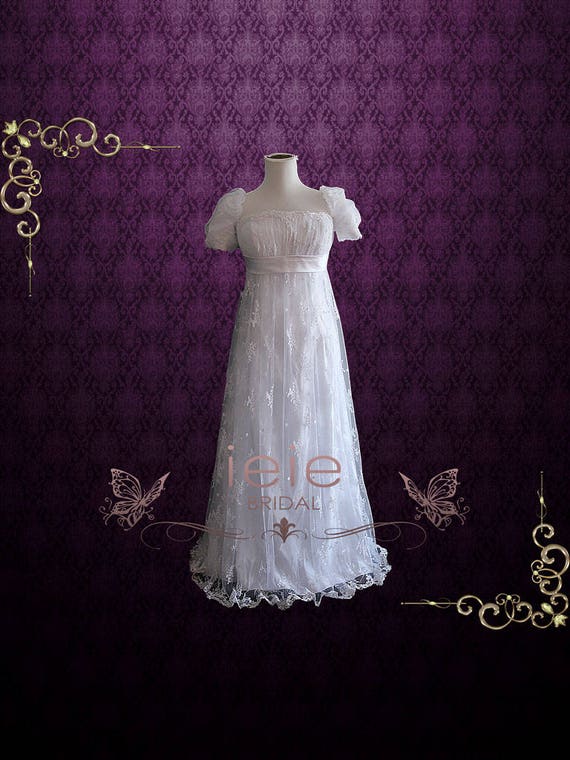 Regency Style Empire Lace Wedding Dress With Cap Sleeves Etsy