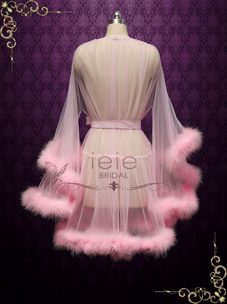 Pink Marabou Fur Illusion Bridal Honeymoon Boudoir Robe, Sexy Lingerie Cici image 4