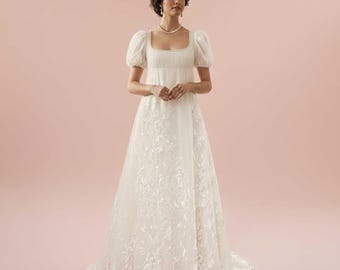Regency Lace Wedding Dress with Empire Waist | Daphnie