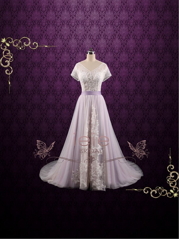 Purple Violet Lace Fairy Tale Wedding Wedding Dress A Line Etsy