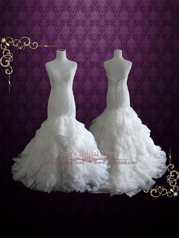 Strapless Mermaid Wedding Dress With Ruffle Skirt Organza Etsy